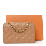 Lambskin Embossed Monogram Pochette Coussin Camel