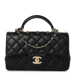 Lambskin Quilted Mini Top Handle Rectangular Flap Black