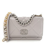 Lambskin Quilted Chanel 19 Wallet On Chain WOC Grey