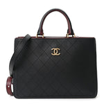 Bullskin Stitched Bi-Color Medium Shopping Tote Black