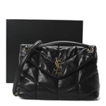 Lambskin Quilted Medium Loulou Puffer Monogram Chain Satchel Black