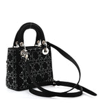 Satin Crystal Cannage Mini Lady Dior Black