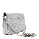 Metallic Lambskin Quilted Mini Maxi CC Flap Argent