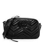 Calfskin Matelasse Monochrome Small GG Marmont Chain Shoulder Bag Black