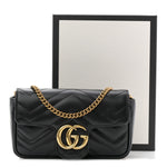 Calfskin Matelasse Super Mini GG Marmont Shoulder Bag Black