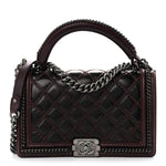 Goatskin Quilted New Medium Boy Handle Flap Burgundy