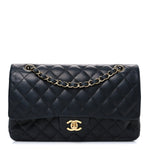 Lambskin Quilted Medium Double Flap Black