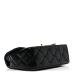 Shiny Lambskin Quilted Twisted Links Top Handle Flap Black