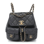 Shiny Caviar Quilted Small Duma Pockets Drawstring Backpack Grey