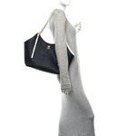Calfskin Raffia Braided Small Shopping Tote Black White