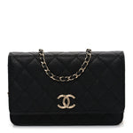 Caviar Quilted Striated CC Wallet On Chain WOC Black