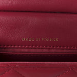 Calfskin Quilted Lady Handle Flap Card Holder With Chain Dark Pink