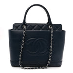 Soft Caviar CC Medium Top Handle Tote Navy Blue