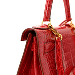 Shiny Porosus Crocodile Kelly Sellier 28 Rouge Vif