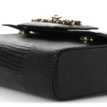 Lizard Embossed Crystal Embellished DG Millennials Mini Crossbody Bag Black