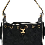 Braided Raffia Calfskin Quilted Mini Chanel 25 Handbag Black White