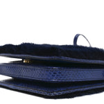 Mink Fur Snakeskin Crossbody Bag Navy