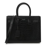 Calfskin Crocodile Embossed Baby Sac De Jour Black