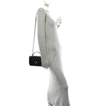 Shiny Calfskin Quilted Metal Top Handle Wallet On Chain WOC Black