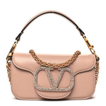 Calfskin Crystal Vlogo Small Loco Shoulder Bag Rose Cannelle