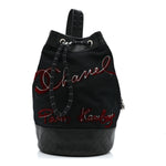 Wool Calfskin Embroidered Paris Hamburg Drawstring Backpack Black