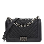 Caviar Chevron Quilted New Medium Boy Flap Dark Navy Blue