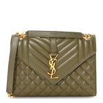 Grain De Poudre Textured Mixed Matelasse Triquilt Medium Monogram Satchel Light Sage
