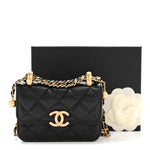 Calfskin Quilted Perfect Fit Coin Purse With Chain Black