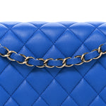 Lambskin Quilted Medium Double Flap Blue