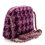 Tweed Quilted Mini Clutch With Chain Purple