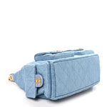 Washed Denim Quilted Large Trendy Pockets Hobo Blue