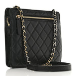 Lambskin Quilted Square Front Pocket Clutch With Chain Black