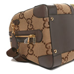 Monogram Jumbo GG Textured Dollar Calfskin Web Large Duffle Bag Camel Ebony