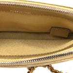 Metallic Calfskin Crocodile Embossed Small Gabrielle Clutch With Chain Gold