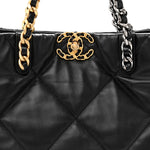 Lambskin Quilted Chanel 19 East West Shopping Bag Black