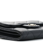 Caviar Quilted Flap Card Holder On Chain Black