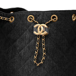 Washed Denim Quilted Medium Chanel 25 Handbag Black
