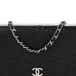Lambskin Camellia Embossed Wallet On Chain WOC Black