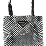 Satin Crystal Metal Triangle Logo Chain Crossbody Handbag Cristal