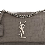 Calfskin Crocodile Embossed Medium Monogram Sunset Fog