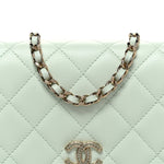 Lambskin Quilted Textured CC Wallet On Chain WOC Light Green