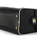 Braided Raffia Calfskin Small Chanel 25 Handbag Black White
