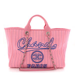 Canvas Calfskin Striped Large Deauville Tote Pink Blue