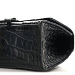 Shiny Calfskin Monochrome Crocodile Embossed Small Hourglass Top Handle Bag Black