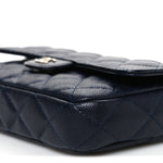 Caviar Quilted Flap Phone Holder With Chain Navy Blue