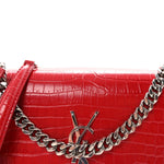 Calfskin Crocodile Embossed Medium Monogram Sunset Rouge Eros