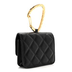 Lambskin Quilted CC Hook Card Holder Black
