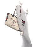 Striped Canvas Medium Deauville Tote Beige