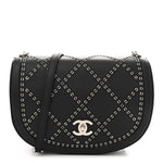 Calfskin Coco Eyelets Small Flap Bag Black