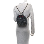 Lambskin Quilted Double Pocket Drawstring Backpack Black